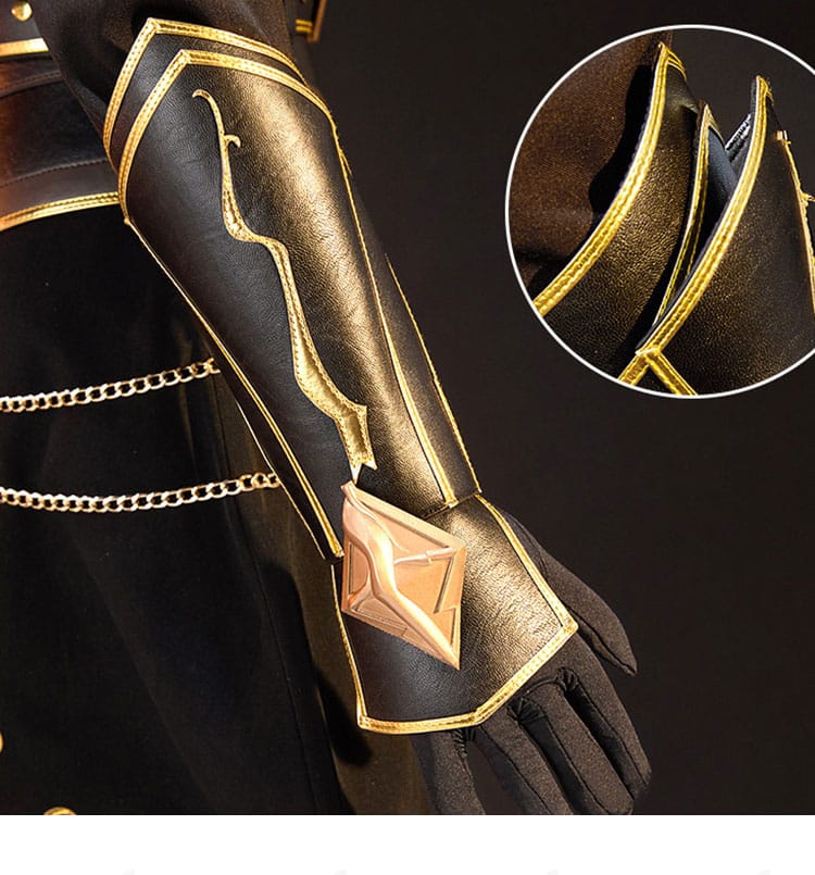 手鎧（手甲）のディテール。エッジ形状と表面の質感、固定ベルトの構造が分かる近接カット。