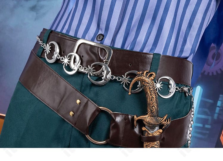 腰部ベルトコンポーネントと腰飾りのクローズアップ。固定位置とレイヤー構成が見える。