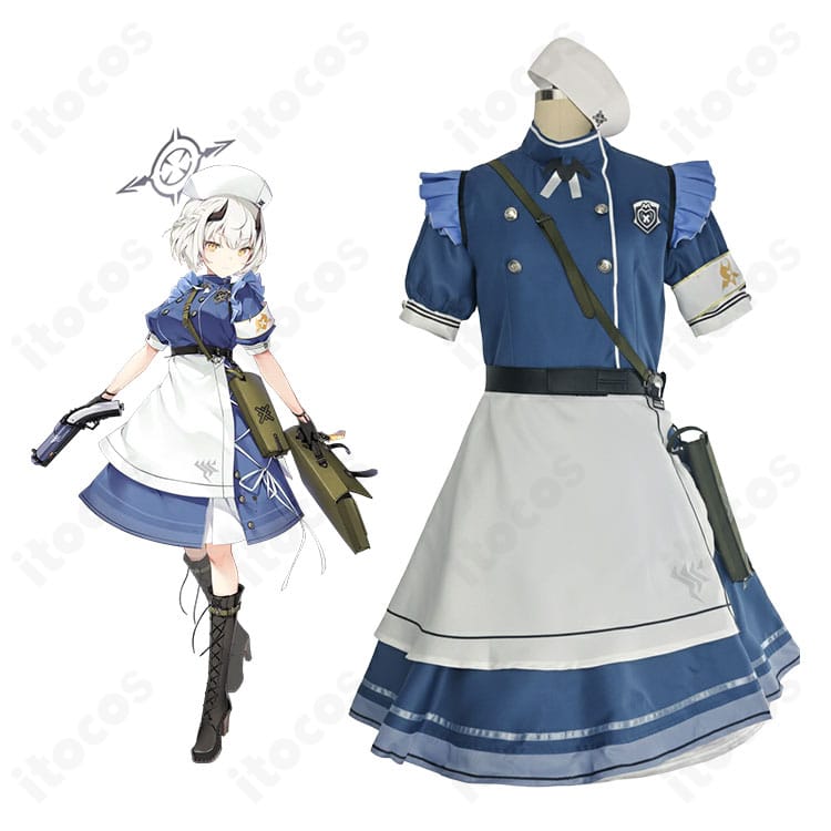 ブルーアーカイブ 氷室セナ コスプレ衣装の全身正面。爽やかな配色とワンピースのシルエット、装備のバランスが分かる着用イメージ