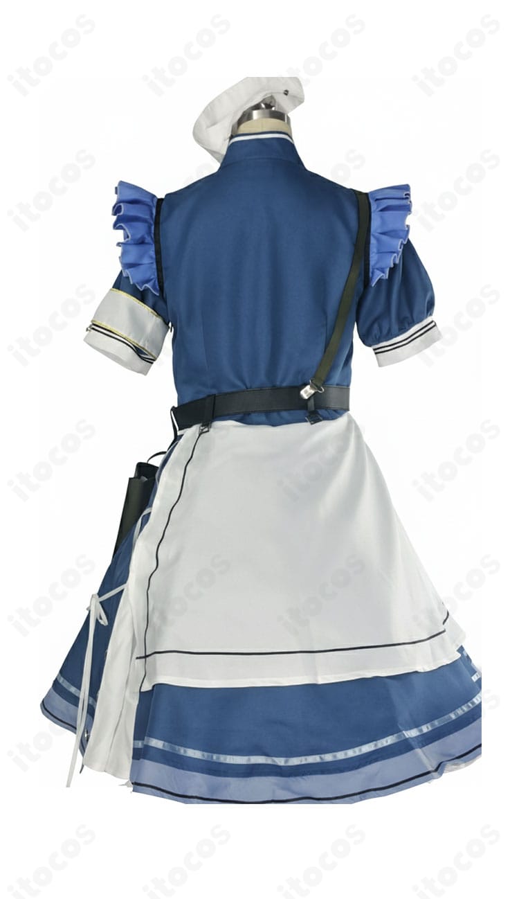 衣装の背面ディスプレイ。背中の切替ライン、装飾配置、後ろ姿のシルエットを確認できる画像