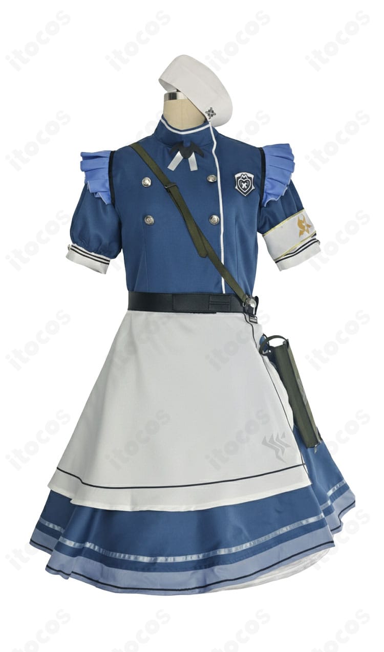 氷室セナ コスプレ衣装の正面ディスプレイ。ワンピース・帽子・ベルトコンポーネントの配置と配色を確認できる商品写真