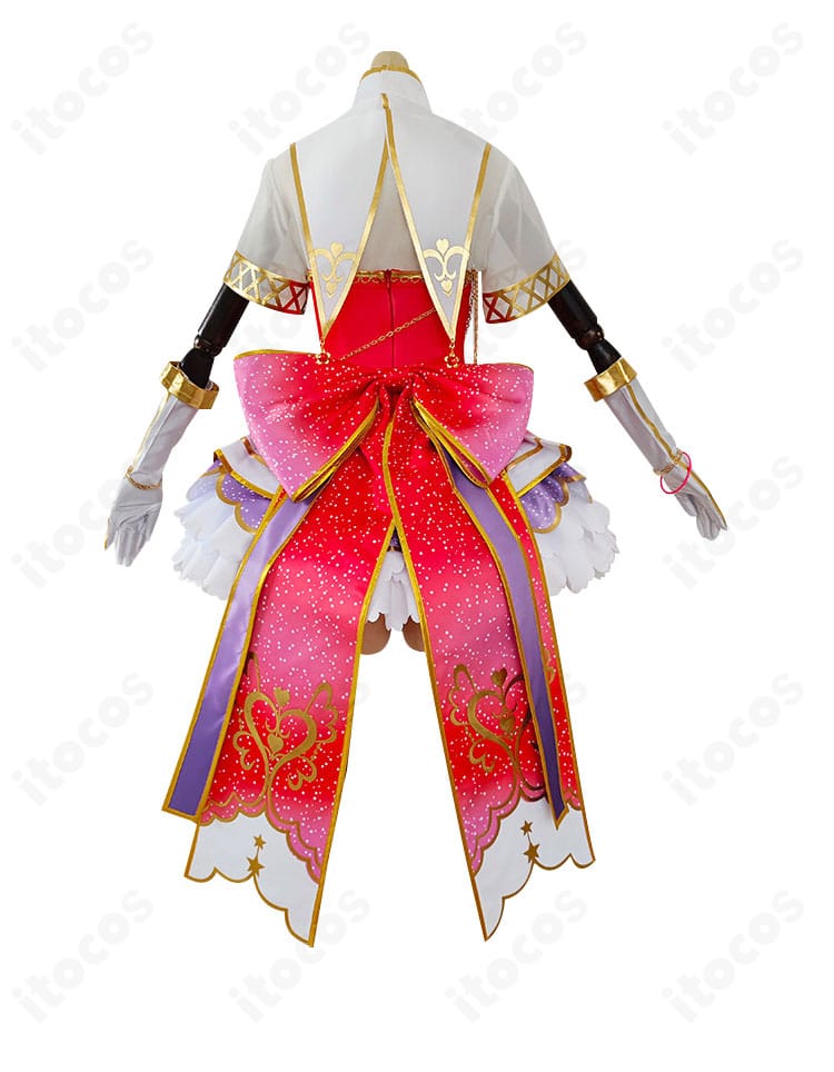 背面画像。大きな背部蝶結びと背面の切り替えライン、ファスナー位置が分かるディテール