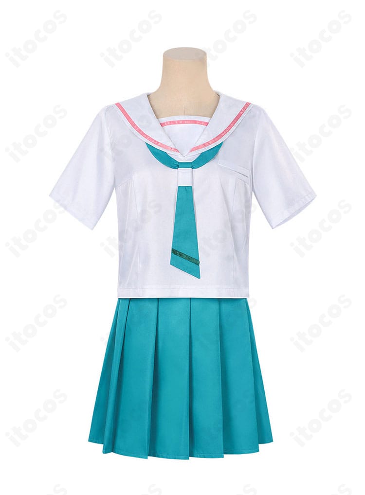 超かぐや姫！ 酒寄彩葉 制服コスプレの正面全体。トップスとプリーツスカートのバランス