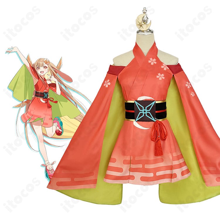 モデル着用のかぐや姫 和装ドレス全身（竹取物語／ワンピース＋コルセットベルト）