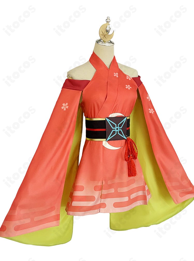 かぐや姫コスプレ衣装 側面：袖の形とウエストラインの見え方