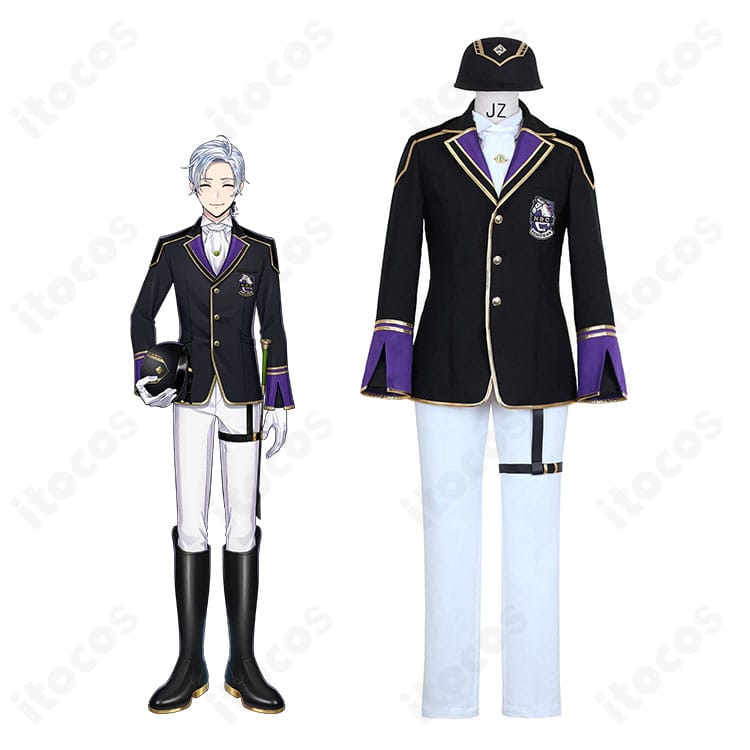 ツイステッドワンダーランドのシルバー 馬術部クラブウェア衣装をモデルが全身着用し、乗馬風の端正なシルエットを見せるイメージ