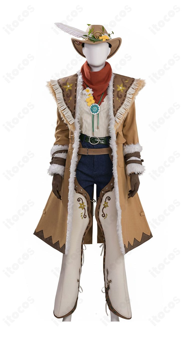 カウボーイ 春の便り コスプレ衣装の正面全体。コート・シャツ・マフラー・ベルトのフロントビュー。