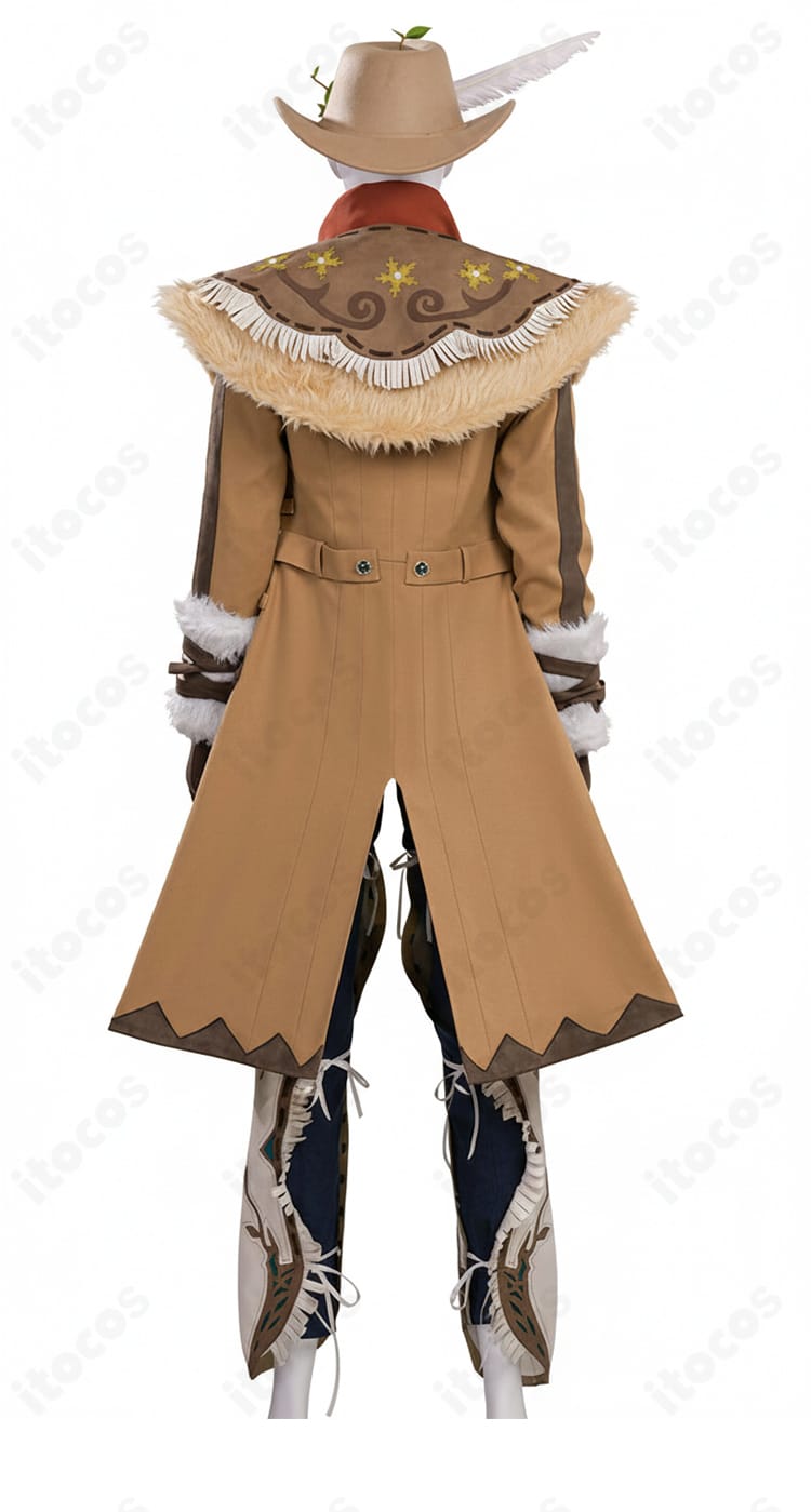 カウボーイ 春の便り 衣装の背面全体。コートの後ろ姿とマフラーの落ち感を確認できる画像。