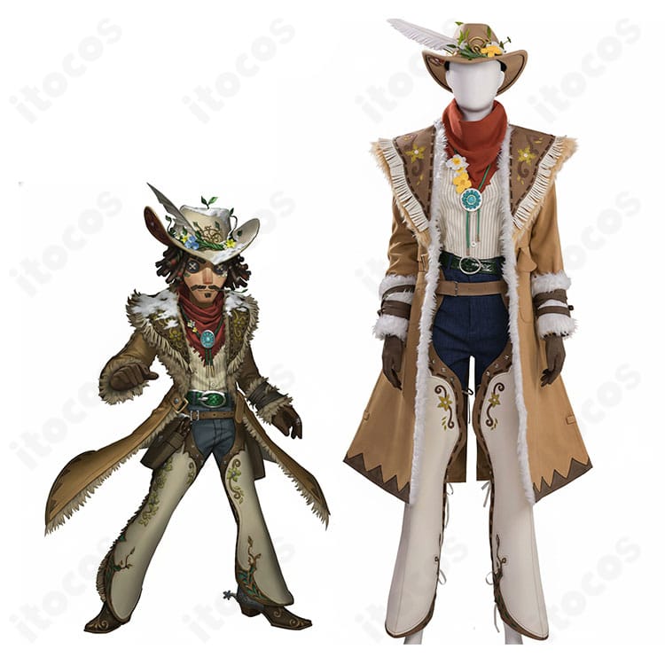 Identity V 第五人格 カウボーイ（カヴィン・アユソ）春の便り コスプレ衣装の着用イメージ。帽子とマフラーを合わせた全身コーデ。