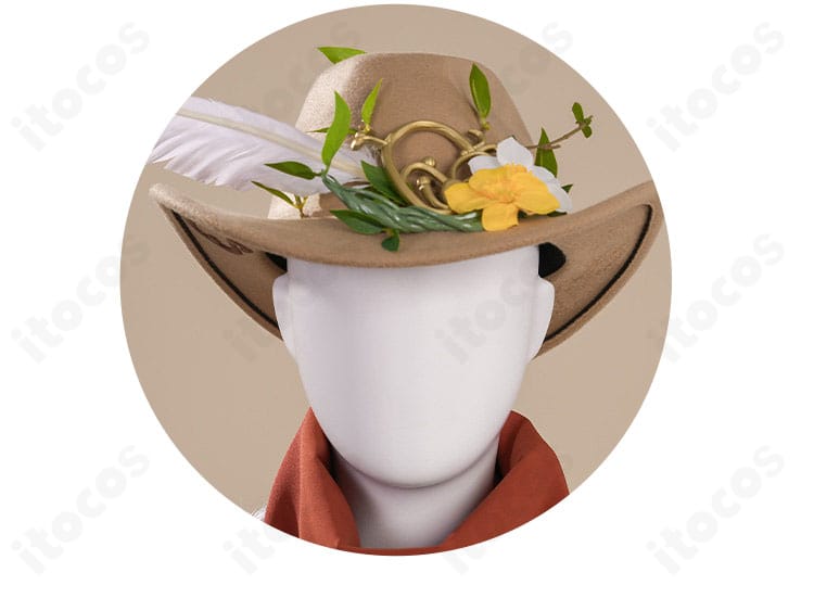 帽子装飾のディテール。つばの形状と飾りの質感がわかるカウボーイ 春の便り用ハット。