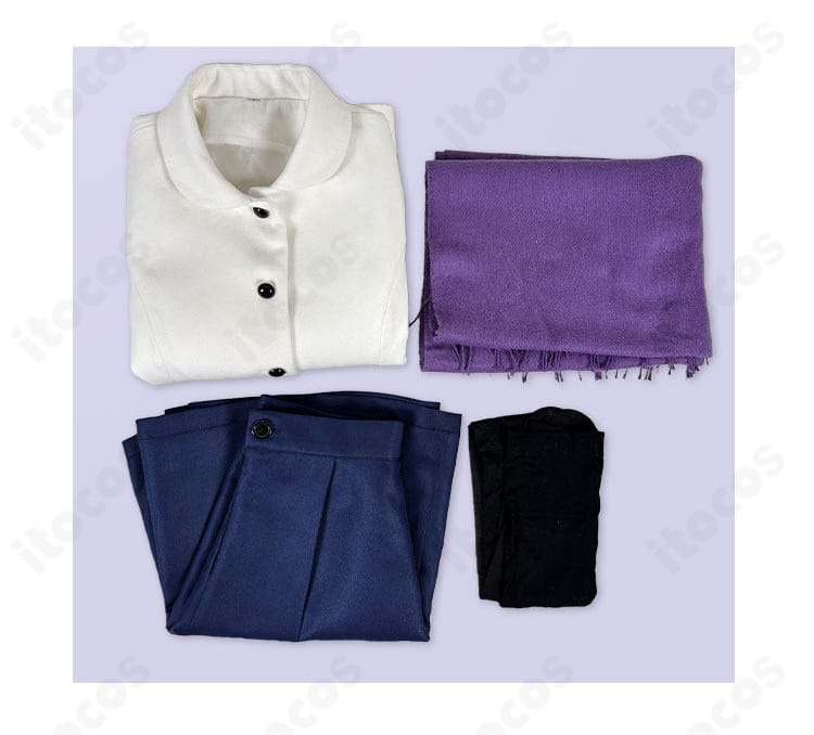 セット内容一式（コート・スカート・マフラー・靴下）を並べたレイアウト画像。