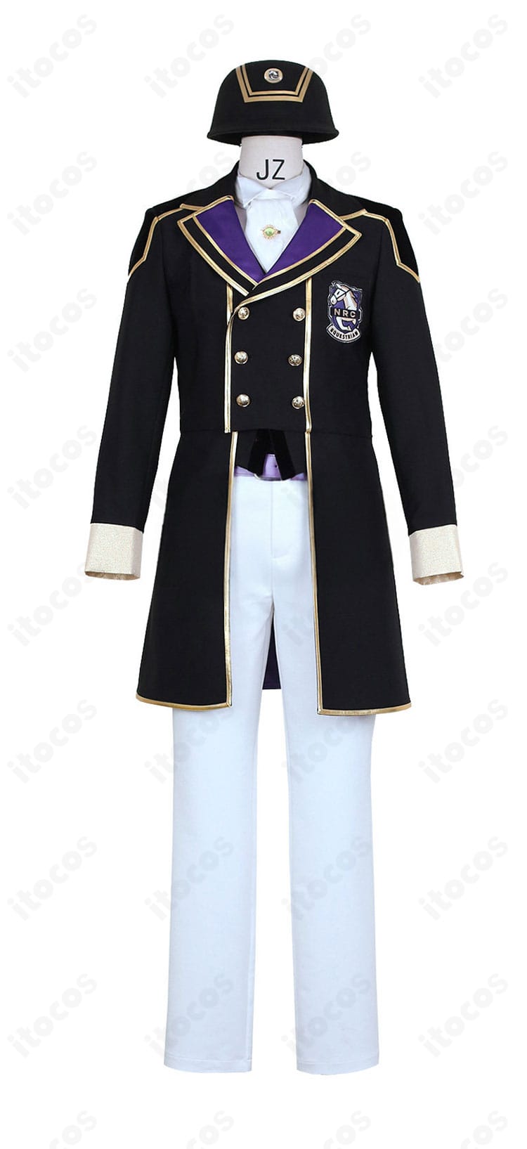 セベク・ジグボルト クラブ・ウェアの正面全体。コートの直線的シルエットと装飾配置が分かる