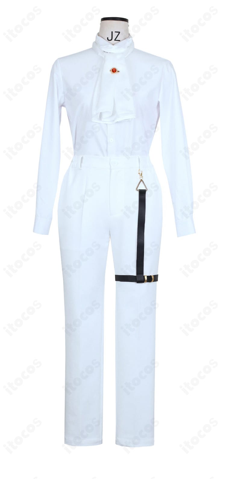 コート前身頃の装飾ディテール（配色ラインと縫製）