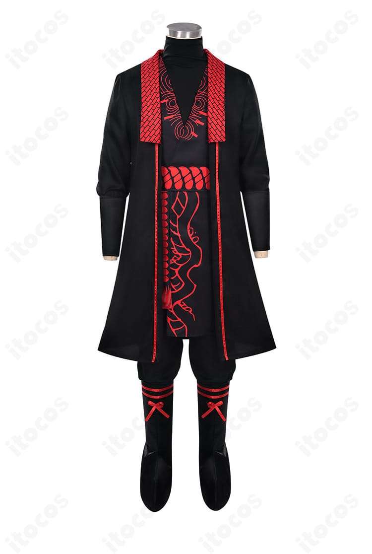 ジア・チォウ衣装 正面の装飾ディテール（前立て・金属風パーツ）