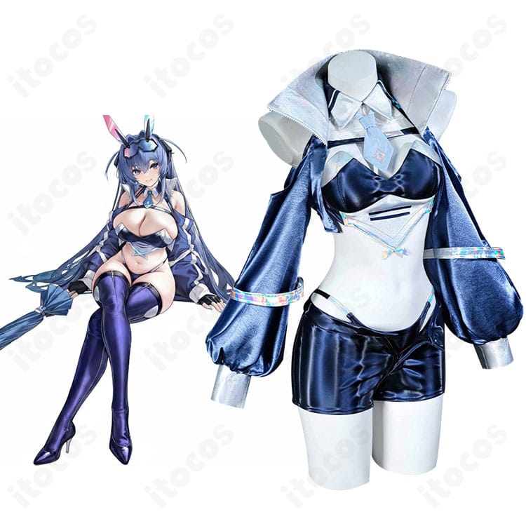 モデル着用のニュージャージー ブラック・プレリュード衣装全身。レースクイーン風の黒コーデと美脚シルエットが分かる画像