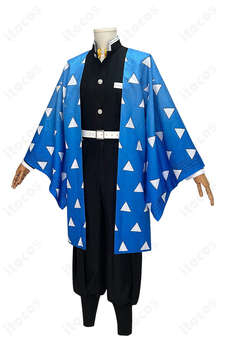 獪岳 鬼殺隊隊服コスプレの上着・羽織の正面全景。シルエットと留め位置が分かる構図。
