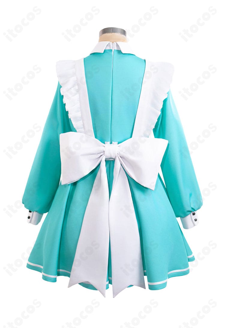 初音ミク 不思議の国ver. メイド衣装の背面。背部の大きな蝶結びとエプロンのラインを強調。