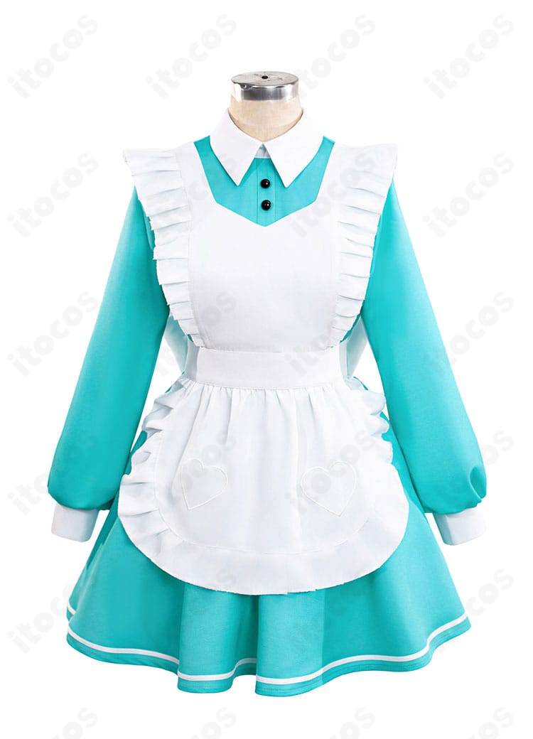 初音ミク 不思議の国ver. メイド衣装の正面全体。発色の良いツイル生地と清楚なエプロンのバランス。