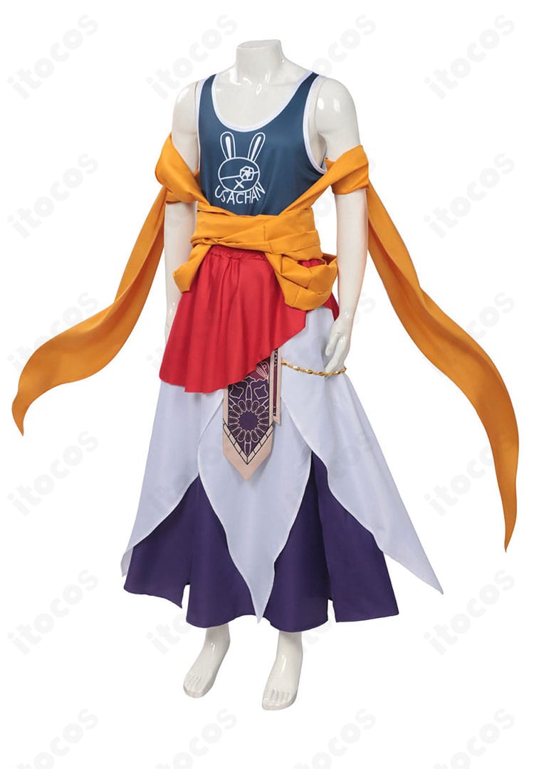 終末のワルキューレ 釈迦 コスプレ衣装の側面。ショールの落ち感とラインの美しさを強調。