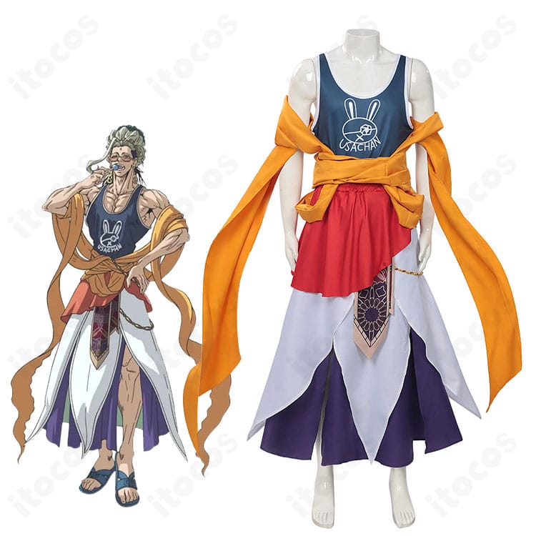 終末のワルキューレ 釈迦 コスプレ衣装一式を着用した人物の全身イメージ。クールな配色とショールのレイヤーが映える。