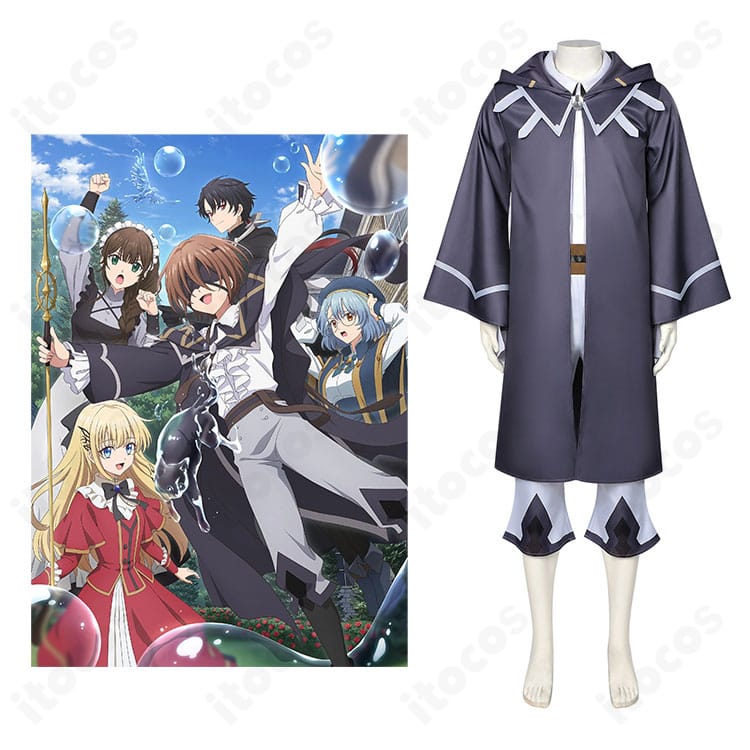 モデル着用のクノン・グリオン風コスプレ一式。中世風マントと落ち着いた配色で作品の雰囲気を再現。