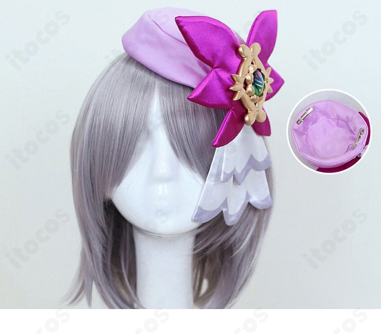 ヘッドドレス・アクセサリーの近接。髪飾りの3Dパーツ形状と固定方法