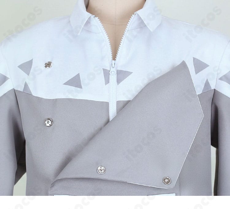 シャツ襟と台襟の作り、蝶ネクタイ取り付け部の拡大。端処理の丁寧さを強調