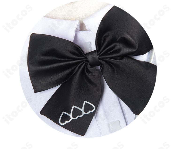 東雲絵名 キャットラビング衣装の蝶結びリボンディテール。ボウタイの形状と装着方法が分かるアップ