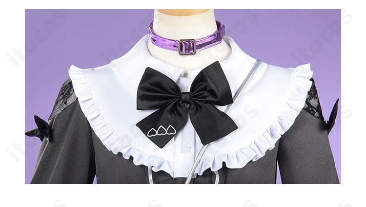 東雲絵名 キャットラビング衣装の襟元ディテール。襟とスカーフの質感や縫製が分かるアップ