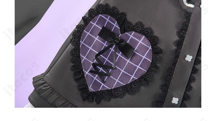 東雲絵名 キャットラビング衣装のハートモチーフ装飾。可愛らしいアクセント部分のアップ