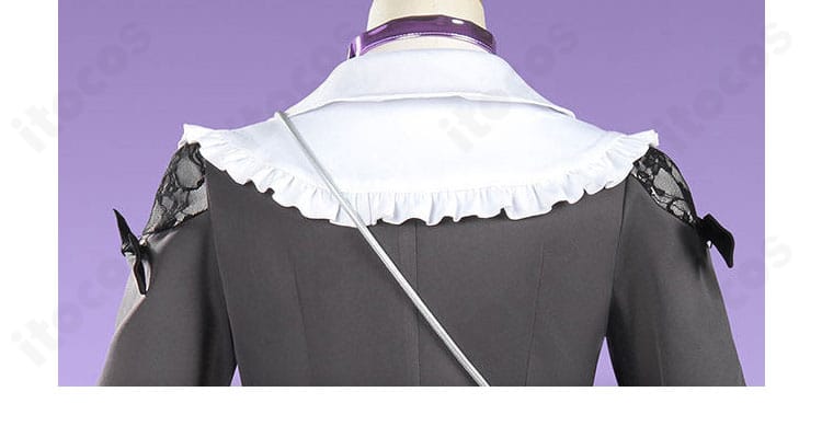 東雲絵名 キャットラビング衣装の背面細部。ファスナーや縁取りの仕上げが分かる画像