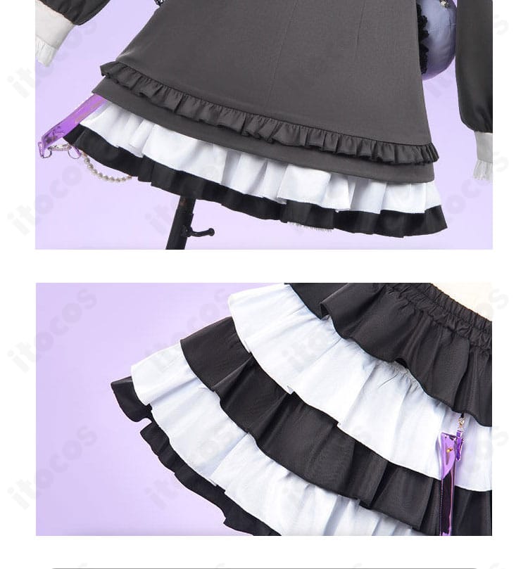 東雲絵名 キャットラビング衣装の裾飾りディテール。スカート裾の装飾と縫い目が分かるアップ