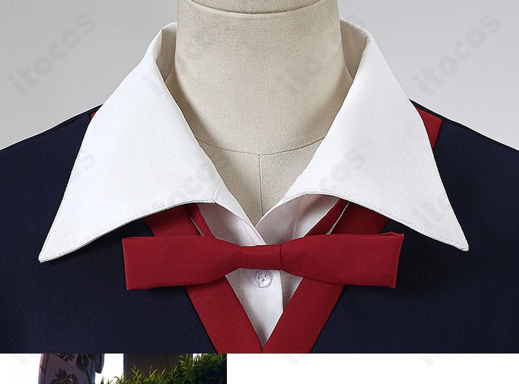 襟元とリボンの形状・縫製を示すネック周りディテール