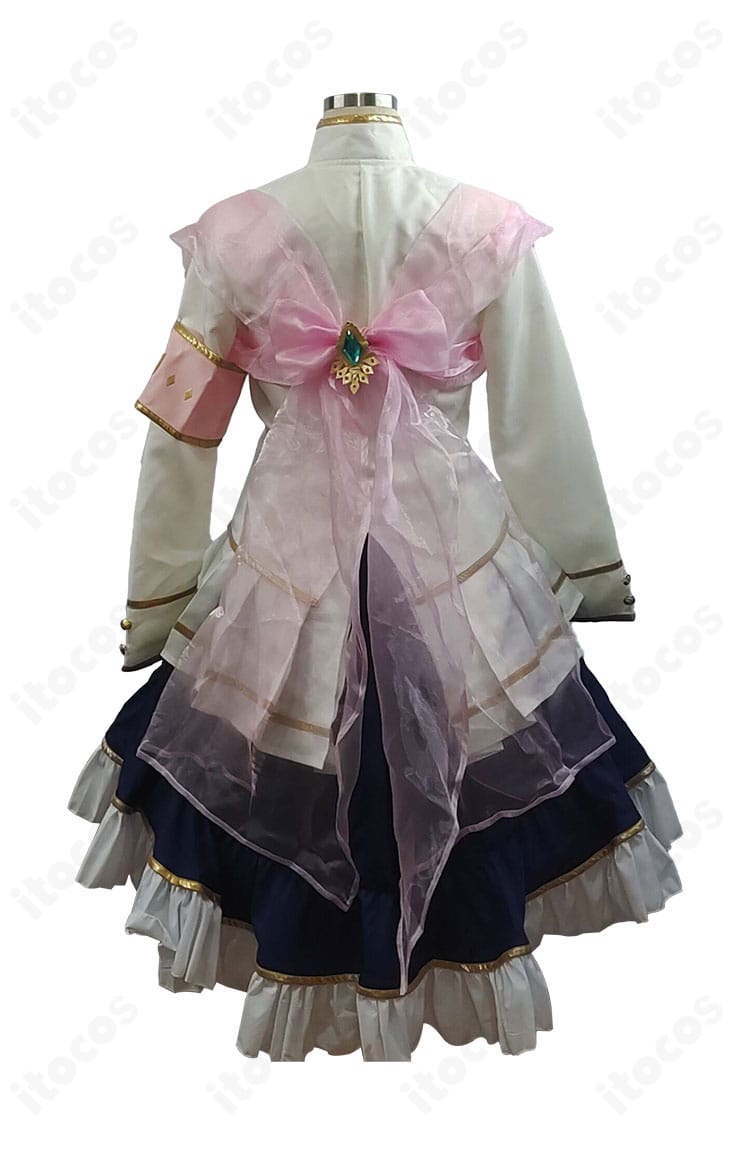 キングヘイロー 勝負服 白く気高き激励の装 背面装飾のクローズアップ。リボンやトリムの配置と縫製の丁寧さを示す。