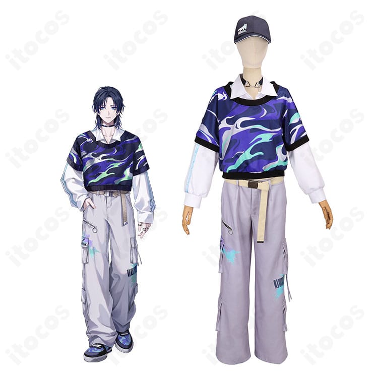 花籠つばさ デフォルト衣装を着用した全身イメージ。上着とパンツのシャープなライン、チョーカーと帽子の小物構成が分かる人物カット。