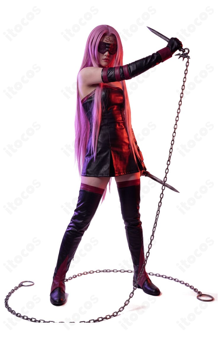 メドゥーサ第一再臨衣装の側面シルエット。ウエストラインとレッグカバーのフィット感を示すカット。