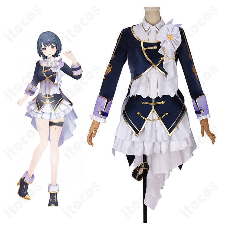 小清水透 共通衣装コスプレを着用したモデルの全身イメージ（上品な制服風コートとスカート）