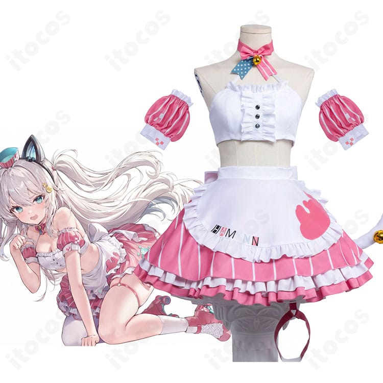 ハムマン『美味しい魔法』メイド服を着用した全身モデルショット。配色とシルエットが分かる人物画像。