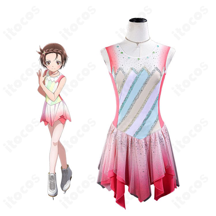 メダリスト 結束いのり フィギュアスケート衣装を着用した全身イメージ。グリッターが照明で煌めく様子。