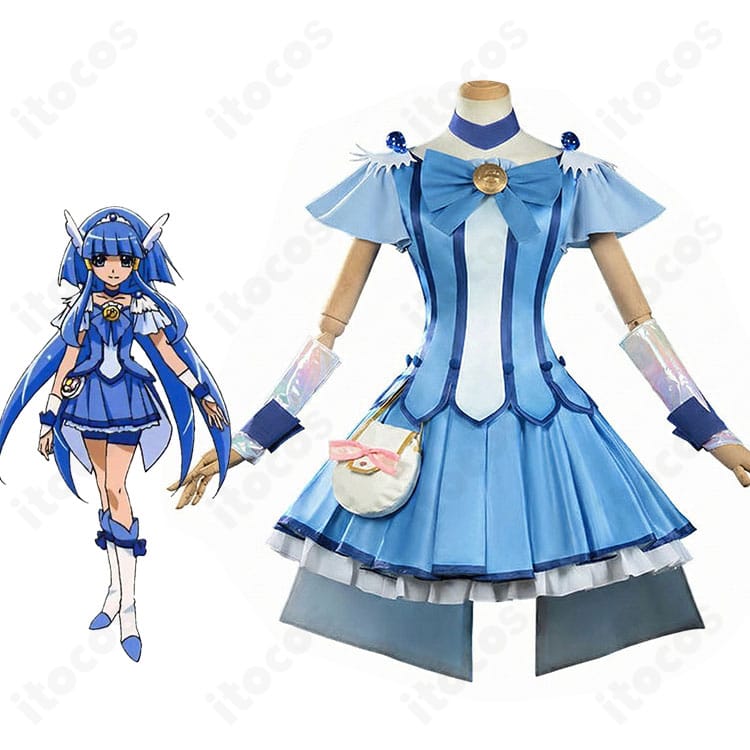 キュアビューティ（青木れいか）変身後衣装を着用した全身イメージ。清楚なブルーと装飾のバランスが分かる人物写真