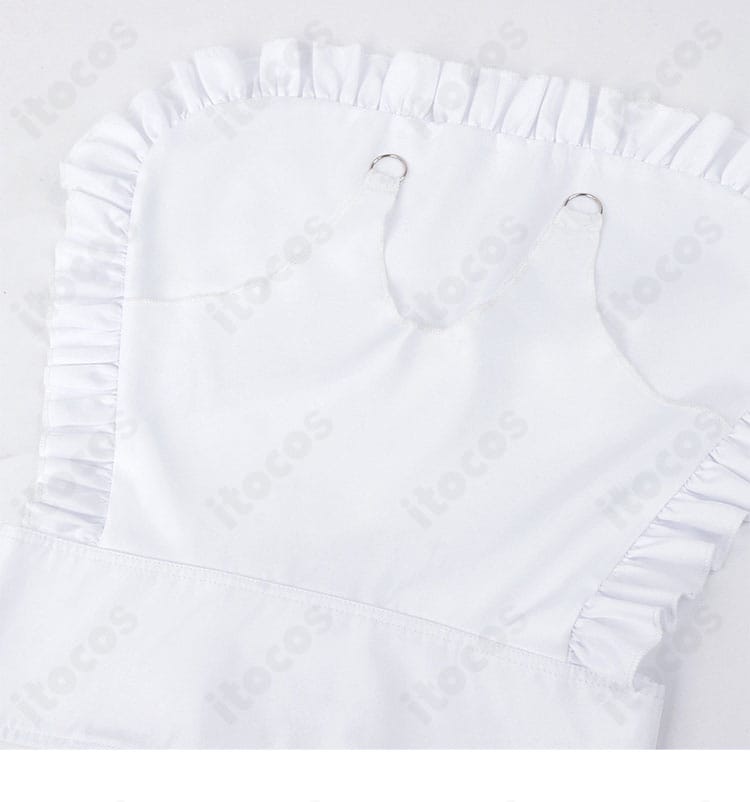 白エプロンの形状・ステッチ・ギャザーの詳細