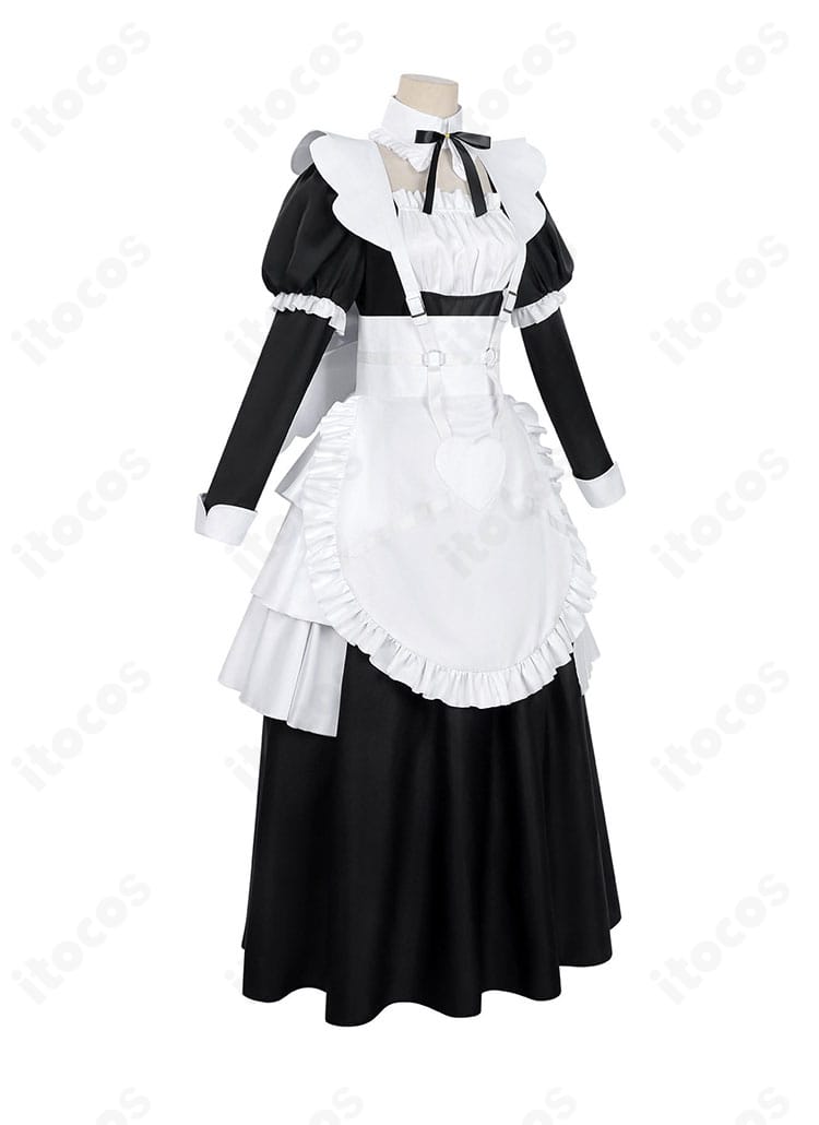 メイド服の側面シルエット。袖とスカートのラインが確認できる