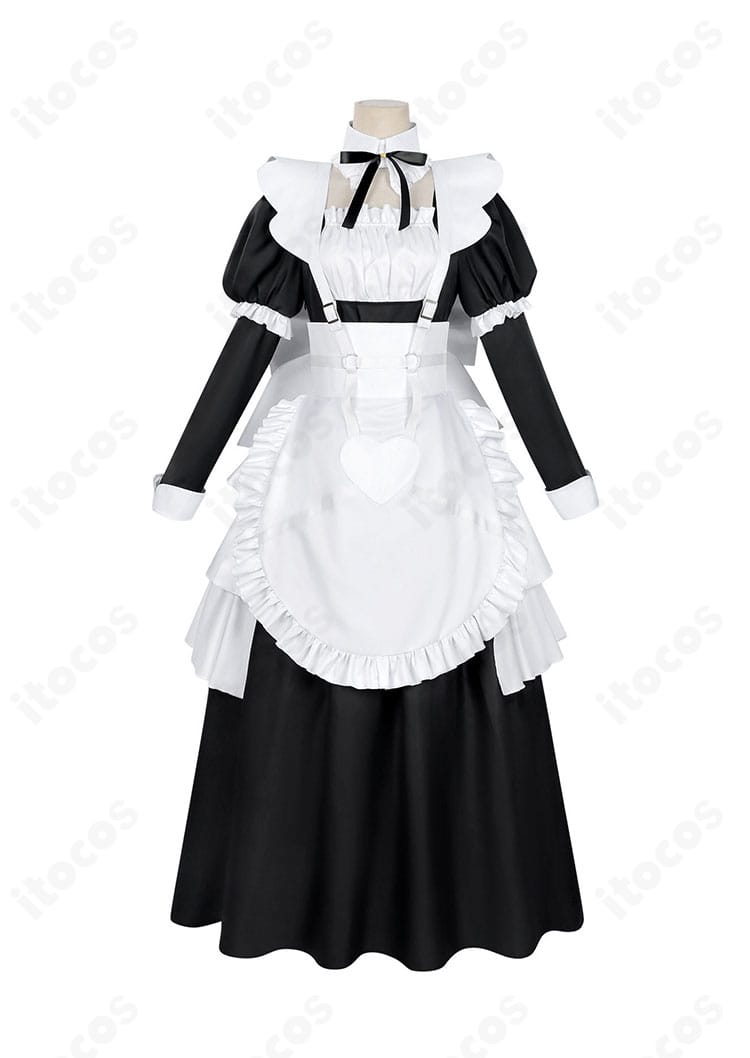 金子（キンコ）メイド服の正面全体。エプロンとワンピースの配色が分かる