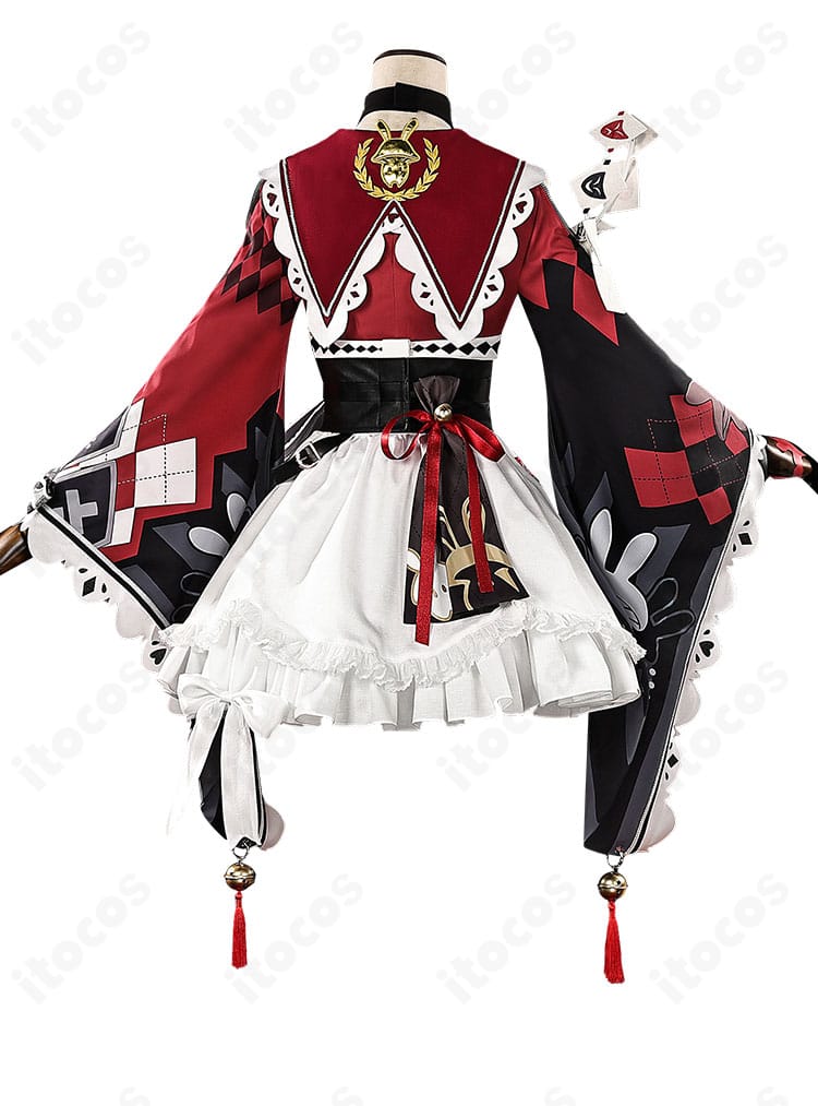 花火(仮面の愚者)コスプレ衣装の背面スタイル。肩飾りとケープ風ディテールの流れがわかる商品写真。