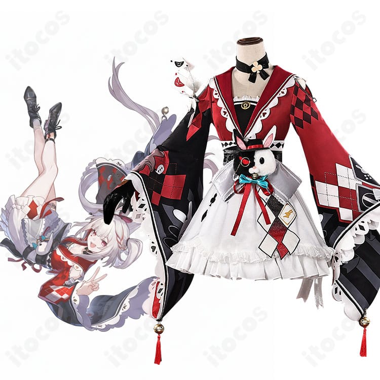 花火(仮面の愚者)コスプレを着用したモデルの全身イメージ。シルエットと装飾のバランスがわかる写真。