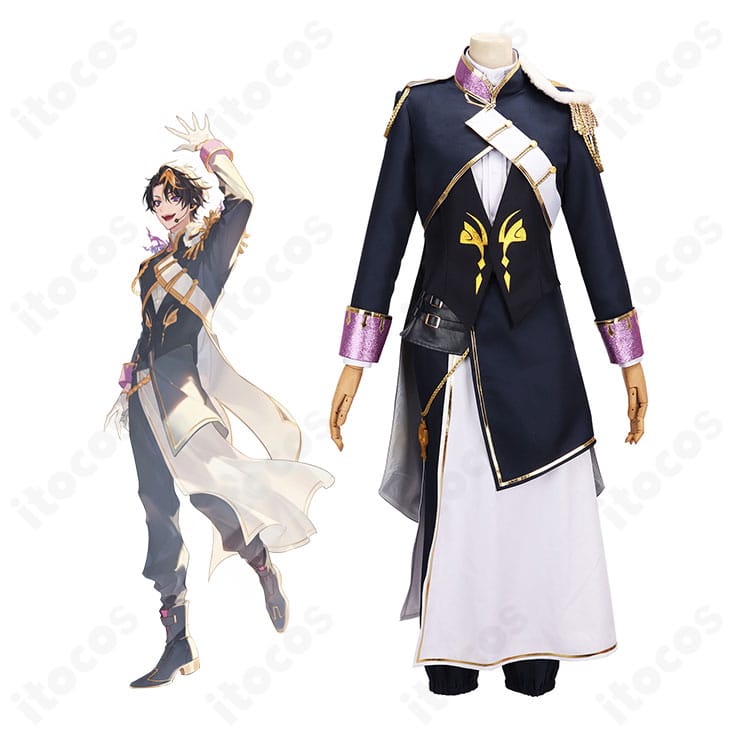 闇ノシュウ CONCERTO共通衣装を着用したモデル全身画像|ジャケットと腰布・太もも飾りのディテールが分かる