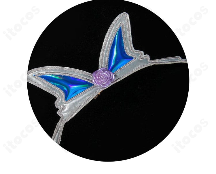 髪飾りのアップ。ブルー系パーツの形状と固定方法が分かるディテール画像