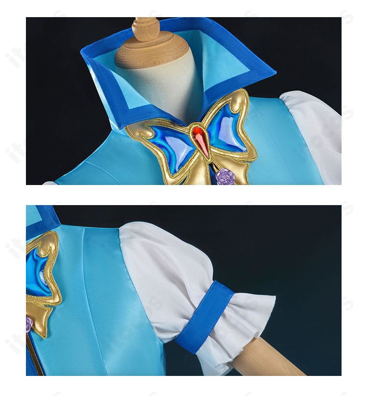 襟元と肩〜袖の装飾ディテール。胸飾り周辺の質感と縫製がわかる接写