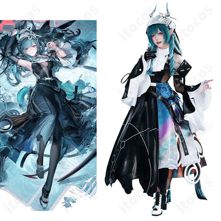 ザイヒのフルセット衣装を着用したモデル全身写真。ワンピースと小物まで再現したイメージ。