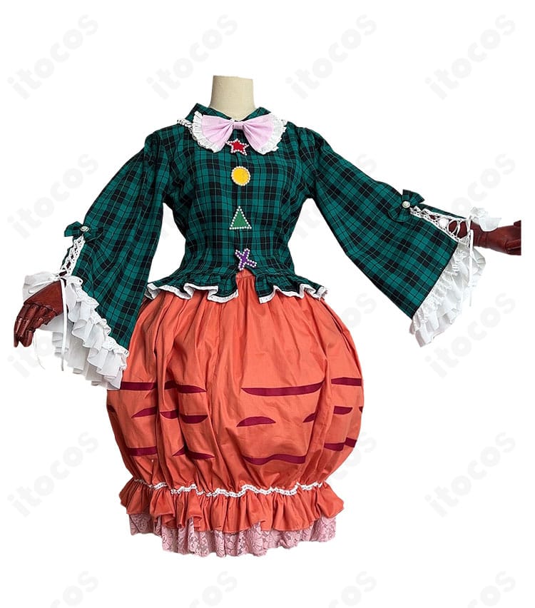 東方Project 秦こころ アレンジ衣装の正面全体。上品な配色とハリ感あるトップス、スカート、蝶結びの構成がわかる商品写真